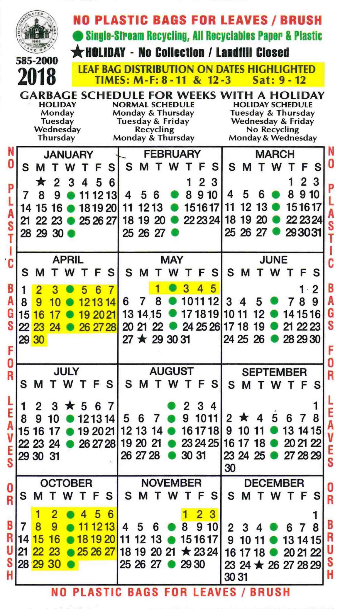 2018 Lake Grove Recycling Schedule Village of Lake Grove