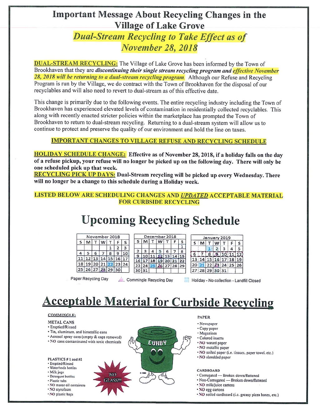 Important Info Regarding Recycling in Lake Grove Village of Lake Grove