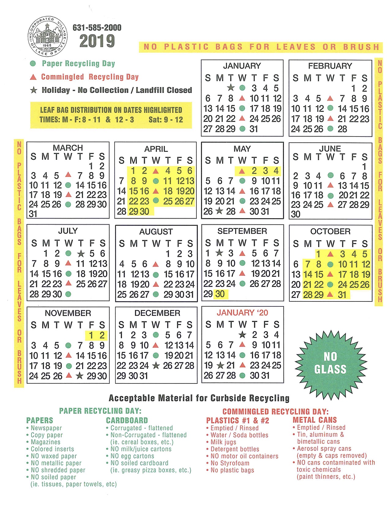 2019 Lake Grove Recycling Calendar Village of Lake Grove