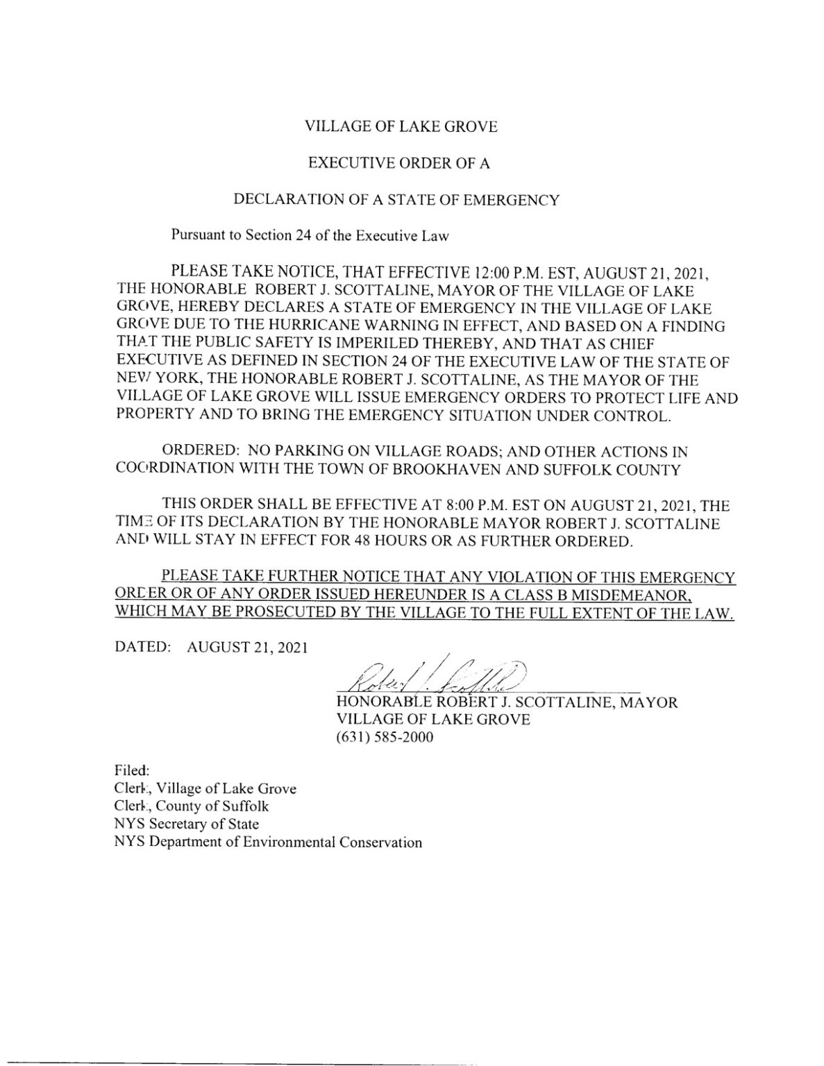 Village of Lake Grove Declares State of Emergency Village of Lake Grove