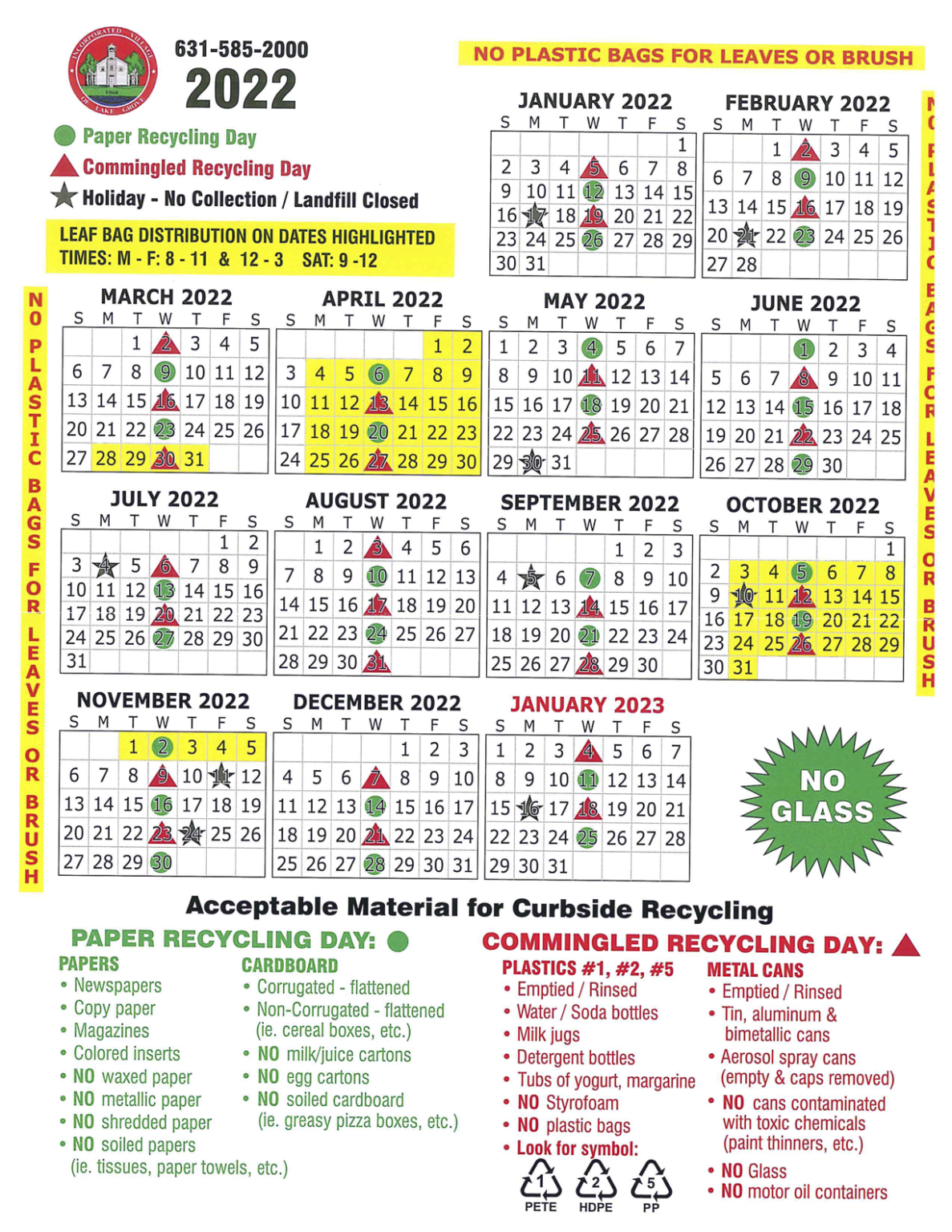 2022 Lake Grove Recycling Calendar Village of Lake Grove