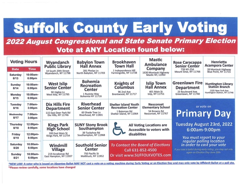 Suffolk County Early Voting Information Village of Lake Grove